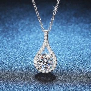 1-5ct D Color Moissanite Water Drop Pendant Necklace Women 925 Sterling Silver - Picture 1 of 17