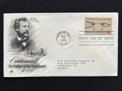 1683 Alexander Graham Bell FDC Art Craft Mar 10 1976 Boston MA - Image 1 of 2