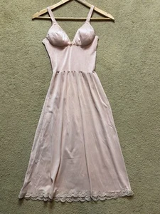 Vintage 60s Olga Nylon Pink Made in USA Bodysilk No Seam Blush Slip Dress 34B - Picture 1 of 8
