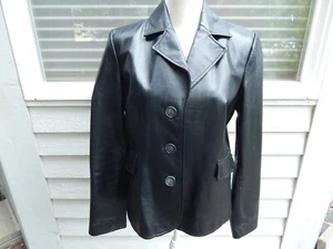 Black Leather Jacket Coat Classic Women's Size Large Studio Y - Picture 1 of 18