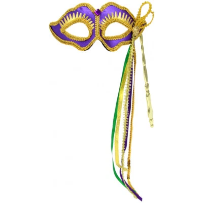 Mardi Gras Half Stick Mask - Purple/Gold/Green - Costume Accessory - One Size - Image 1 of 3