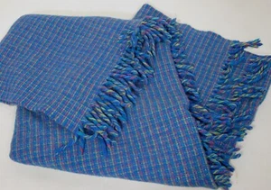Vintage Alexander Julian Wool Throw Blanket Blue Knit 39 x 50 Yellow Green Pink - Picture 1 of 2