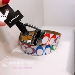 NWT Coach MEN'S Roller Buckle Cut To Size Reversible Belt In Rainbow Signature - Picture 1 of 9