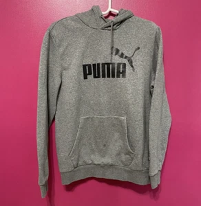 Puma Sweater Adult Medium Gray Black Logo Pullover Hoodie Sweatshirt Mens Good - Picture 1 of 8