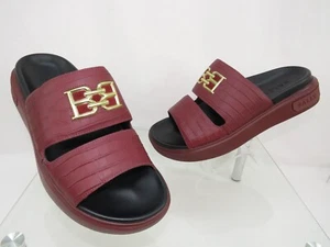 NIB BALLY JYM MAROON CROC PRINT LEATHER B CHAIN GOLD LOGO SANDALS SLIDES 12 D - Picture 1 of 16