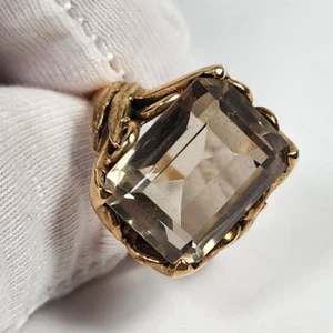 10K Yellow Gold Smokey Quartz Emerald Cut Vintage Estate TRC Ring 7.25 FREE SHIP - Picture 1 of 16