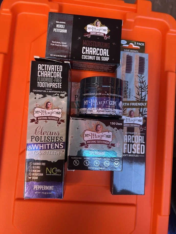 2-Each My Magic Mud polvo blanqueador de carbón, pasta de dientes, cepillos de dientes, jabón gUM Foto 1 de 1