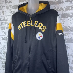Reebok Pittburgh Steelers Jacke Herren Large schwarz durchgehender Reißverschluss Kapuze 2008 - Bild 1 von 14
