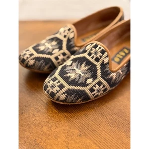 Needlepoint Zalo Needlepoint Loafer Smoking Slipper Tapestry Shoes 7.5 Kilim - Picture 1 of 12