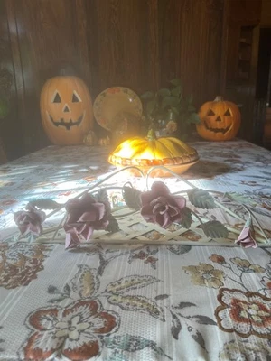 Vintage All-Metal Shabby Chic Rose Trellis Corner Wall Shelf  - Image 1 of 4