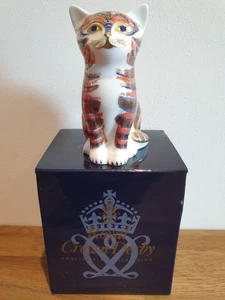 Gatito Royal Crown Derby sentado con tapón dorado vintage como nuevo - Imagen 1 de 7