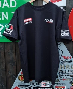 Men's Black Aprilia Racing Cotton T-Shirt - Picture 1 of 6