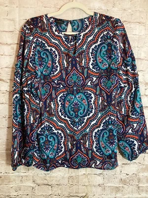 Talbots Топ Женский Маленький Темный Романтический Медальоны с Пейсли Легкий Офис - Изображение 1 из 4