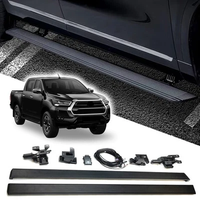 Power Running Boards for 2016-2023 Toyota HILUX REVO Electric Retractable Black - Image 1 of 4