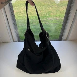 Borsa a tracolla GAP vintage lana tela nera hobo bag con interno rosa - Foto 1 di 14