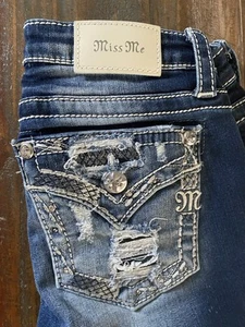 Miss Me Jeans Damen 25 Dunkelblau Denim Low Rise Skinny Stretch Pattentasche - Bild 1 von 8