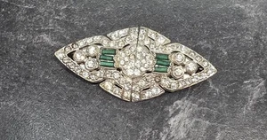 Vintage Coro Duette Brosche Kleid Clips Smaragd Baguettes signiert Patent 2066969 - Bild 1 von 6