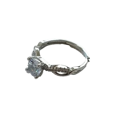 Women Anniversary Ring Size 7 Brass Plated Silver Crystal Prong Rhinestone - Image 1 of 4