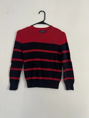 Polo Ralph Lauren Boys Crew Neck Cotton Sweater Stripe Red Navy Rugby Sz S (8) - Image 1 of 4