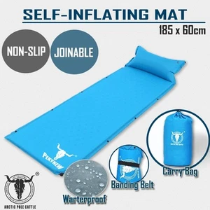 Air Bed Self Inflating Mattress Sleeping Mat Camp Camping Hiking Joinable Blue - Picture 1 of 9