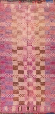 Старинный толстый плюшевый клетчатый восточный марокканский небольшой ковер шерсть ручной вязки 6x11 - Изображение 1 из 4