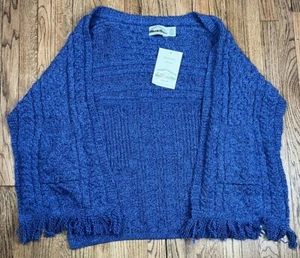 NWT Aran Crafts Shawl Cable Knit Fisherman Merino Wool Blue Pockets Ireland - Picture 1 of 6