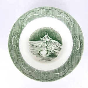 Vintage The Old Curiosity Shop Rimmed Soup Bowl Platter Green Royal China USA - Picture 1 of 4