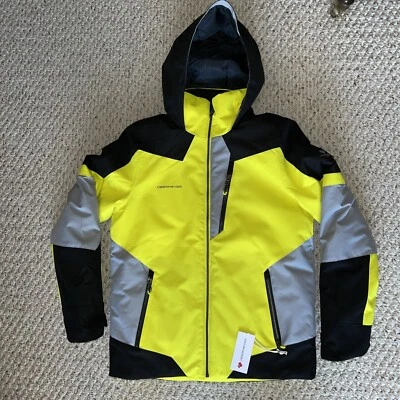 NUEVO CON ETIQUETAS $170 Obermeyer Negro Gris y Neón Juvenil Chaqueta de Esquí Flota con Capucha Talla XL (18) Foto 1 de 4