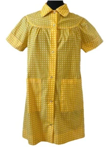 Sears Perma Press Yellow & White Polkadot Dress Pearl Snap w/ pockets sz S  8/10 - Picture 1 of 11