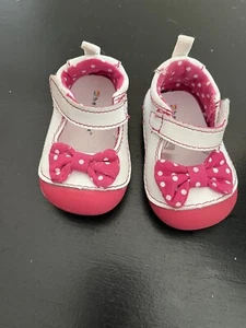 Baby Girl MaryJane Mary Jane Shoes size 3 White & Pink Bow Easy Strap - Picture 1 of 7