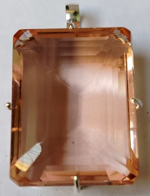 107.30 Ct. AAA+ Large Peach Topaz Emerald Cut 925 Silver Pendant Gift for Women - Image 1 of 4