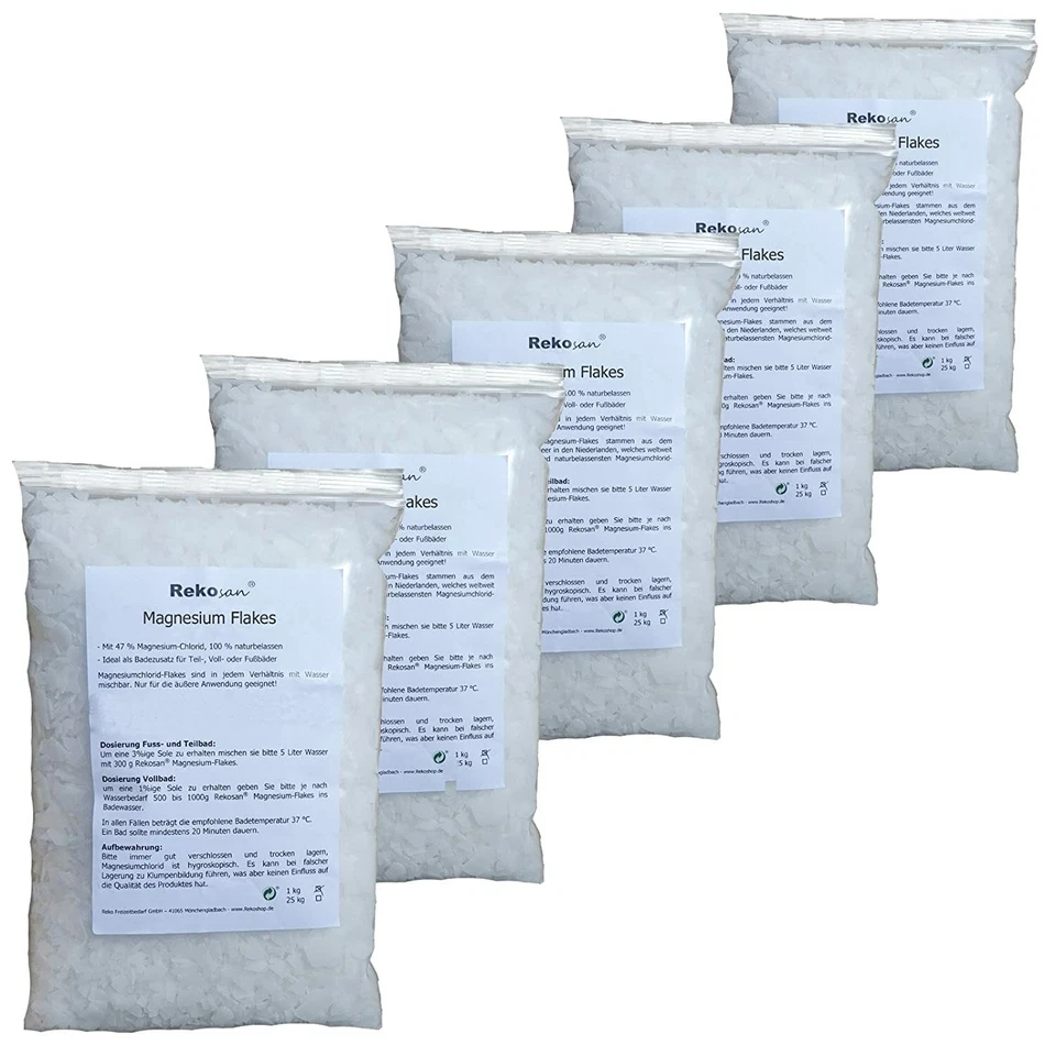 5x Rekosan Magnesiumchlorid Hexahydrat je 1 kg 47% MgCl2 Flakes