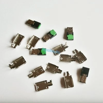 5Pcs Micro USB 4 Pin Type-A Male 3-Piece NO Solder Connector Plug Metal Cover G - Image 1 of 4