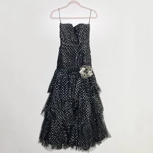 Vintage 1980's Lillie Rubin Black Metallic Polka Dot Strapless Ball Gown - Picture 1 of 10