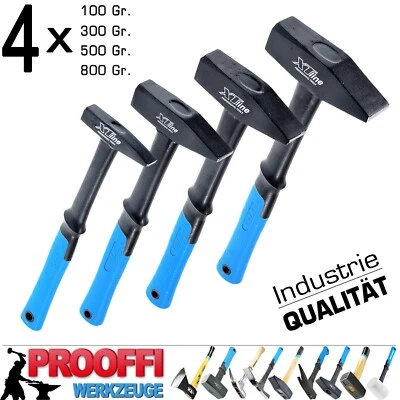 4-tlg Profi Schlosserhammer Satz 100 Gr. - 800 Gr. Werkstatt Hammer Fiberglas XT
