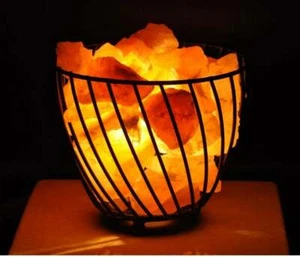 Himalayan Pink Salt Chunks with Iron Basket Lamp , Dimmer Switch, Home Decor - Picture 1 of 4