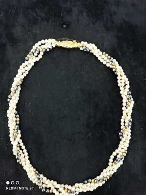 COLLIER Or Et Perles Grises Et Blanches - Photo 1/4