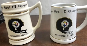 Vintage NFL Super Bowl IX and XIV PITTSBURGH STEELERS  Ceramic Beer Steins Qty 2 - Picture 1 of 7
