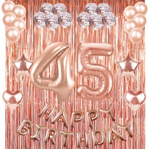 45th Rose Gold Happy Birthday Banner Confetti Balloon Party Decoration Supplies - Picture 1 of 3