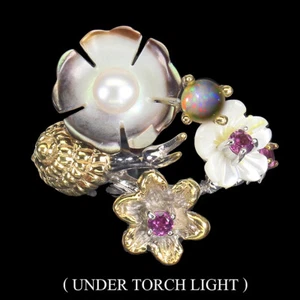 Sommer 925 Silberring Rund Feuer Opal Pearl Mop Handgemacht Edelstein Größe 9.5 - Bild 1 von 13