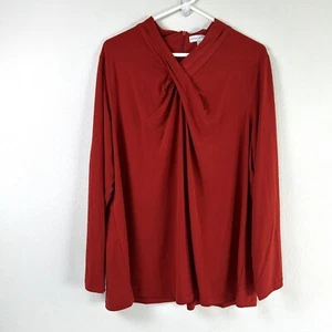 Susan Graver Blouse Size 2X Orange V Neck Twist Neckline Long Sleeve Liquid Knit - Picture 1 of 13