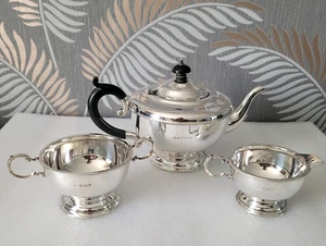 George V Sterling Silver 3 piece Tea Set Birmingham 1931 Marson & Jones 635gms - Picture 1 of 24
