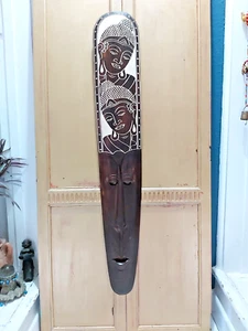 MASCARILLA DE PARED ALTA TALLADA A MANO DE MADERA MACIZA ESTILO LOMBOK - BUDDHA - Imagen 1 de 12