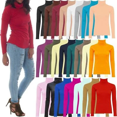 Ladies womens POLO neck roll neck turtle neck plain jumper top long sleeve 8-26 - Image 1 of 4