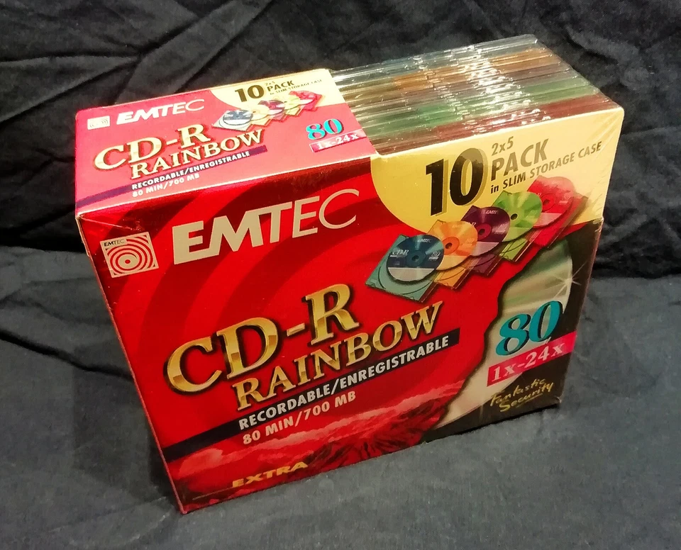 EMTEC  CD-R 80 RAINBOW RECORDABLE  80 MIN/700MB 10er Pack In farbigen Slimboxen - Bild 1 von 1