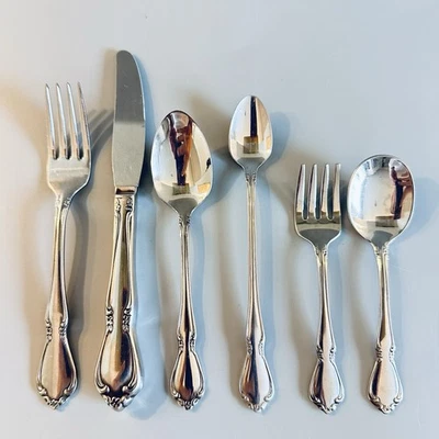 6 Oneida Oneidacraft CHATEAU Stainless Baby Infant Youth Toddler Fork Spoon Set - Image 1 of 4