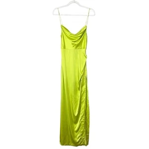 Retrofete NEW Marlene Silk Cowl Neck Side Slit Maxi Dress Neon Yellow Size XS - Picture 1 of 11