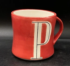 Anthropologie P Initial Monogram Red Hand Painted Ceramic Coffee Mug - Picture 1 of 10