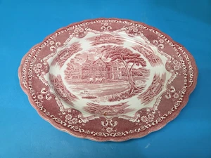 Plato ovalado de colección WH Grindley ENGLISH COUNTRY INN rojo transferware 12x10 Peakcock - Imagen 1 de 7