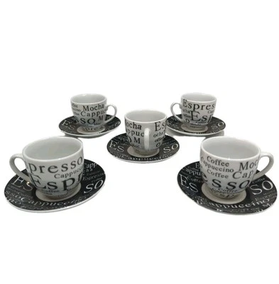 Gibson Home Cups & Saucers Espresso/Cappuccino Black & White Lot Of 5 - Image 1 of 4